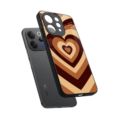 Y2K Brown Hearts sleek vivo v70 cover with tempered glass back and TPU edges