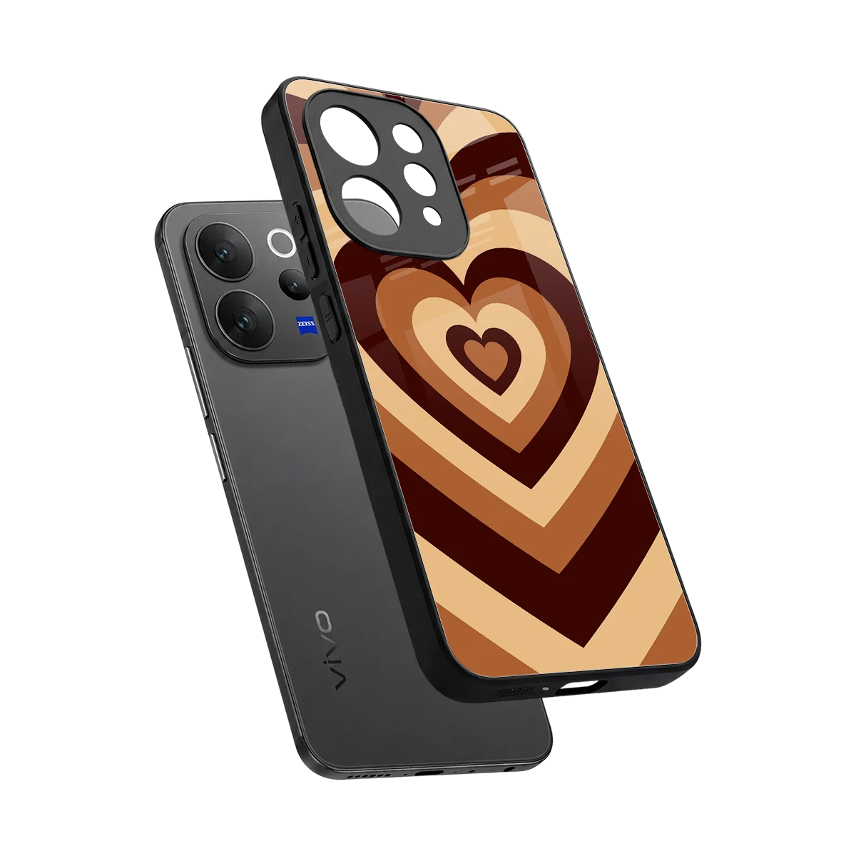 Y2K Brown Hearts sleek vivo v70 elite cover with tempered glass back and TPU edges