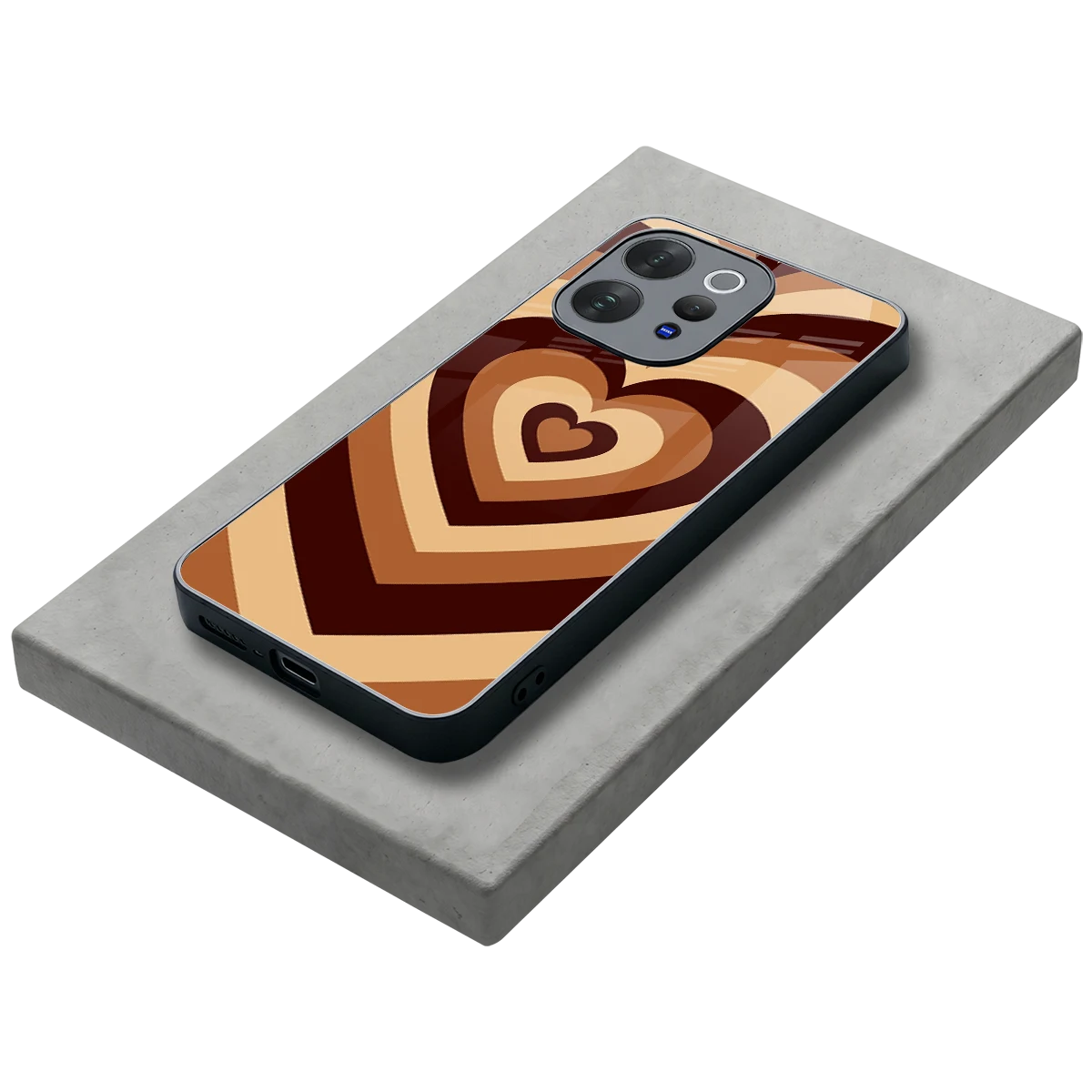 Y2K Brown Hearts stylish phone case for vivo v70 | glossy glass and slim fit