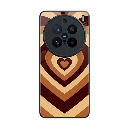 Y2K Brown Hearts back phone cover | glass case for vivo x200 pro