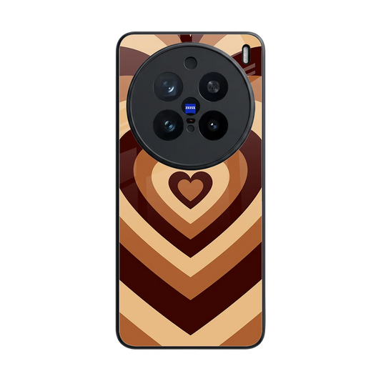 Y2K Brown Hearts back phone cover | glass case for vivo x200 pro