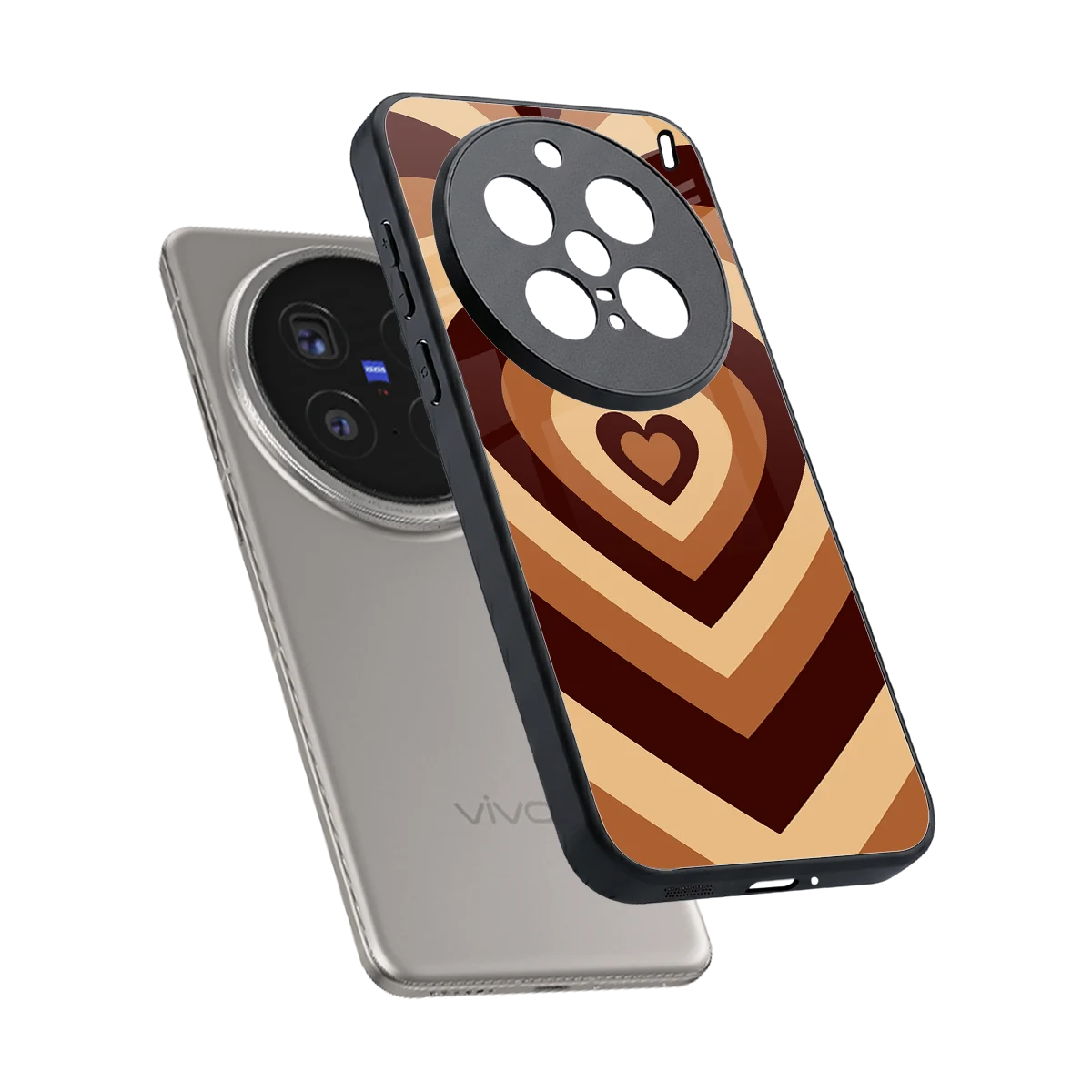 Y2K Brown Hearts sleek vivo x200 pro cover with tempered glass back and TPU edges