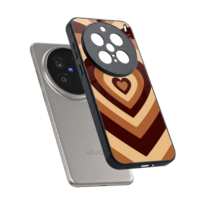 Y2K Brown Hearts sleek vivo x200 pro cover with tempered glass back and TPU edges