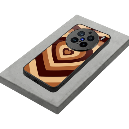 Y2K Brown Hearts stylish phone case for vivo x200 pro | glossy glass and slim fit