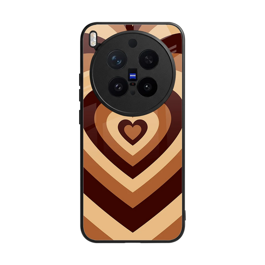 Y2K Brown Hearts back phone cover | glass case for vivo x300 pro