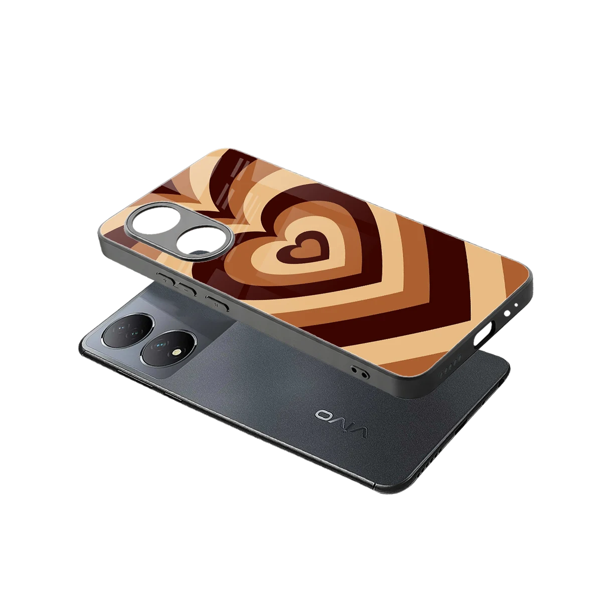 Y2K Brown Hearts sleek Vivo-y100 cover with tempered glass back and TPU edges