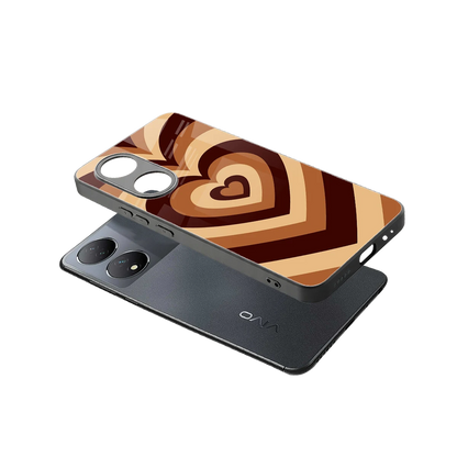 Y2K Brown Hearts sleek Vivo-y100 cover with tempered glass back and TPU edges