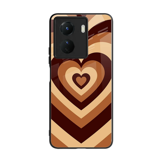 Y2K Brown Hearts back phone cover | glass case for vivo y16