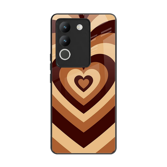 Y2K Brown Hearts back phone cover | glass case for vivo y200 5g