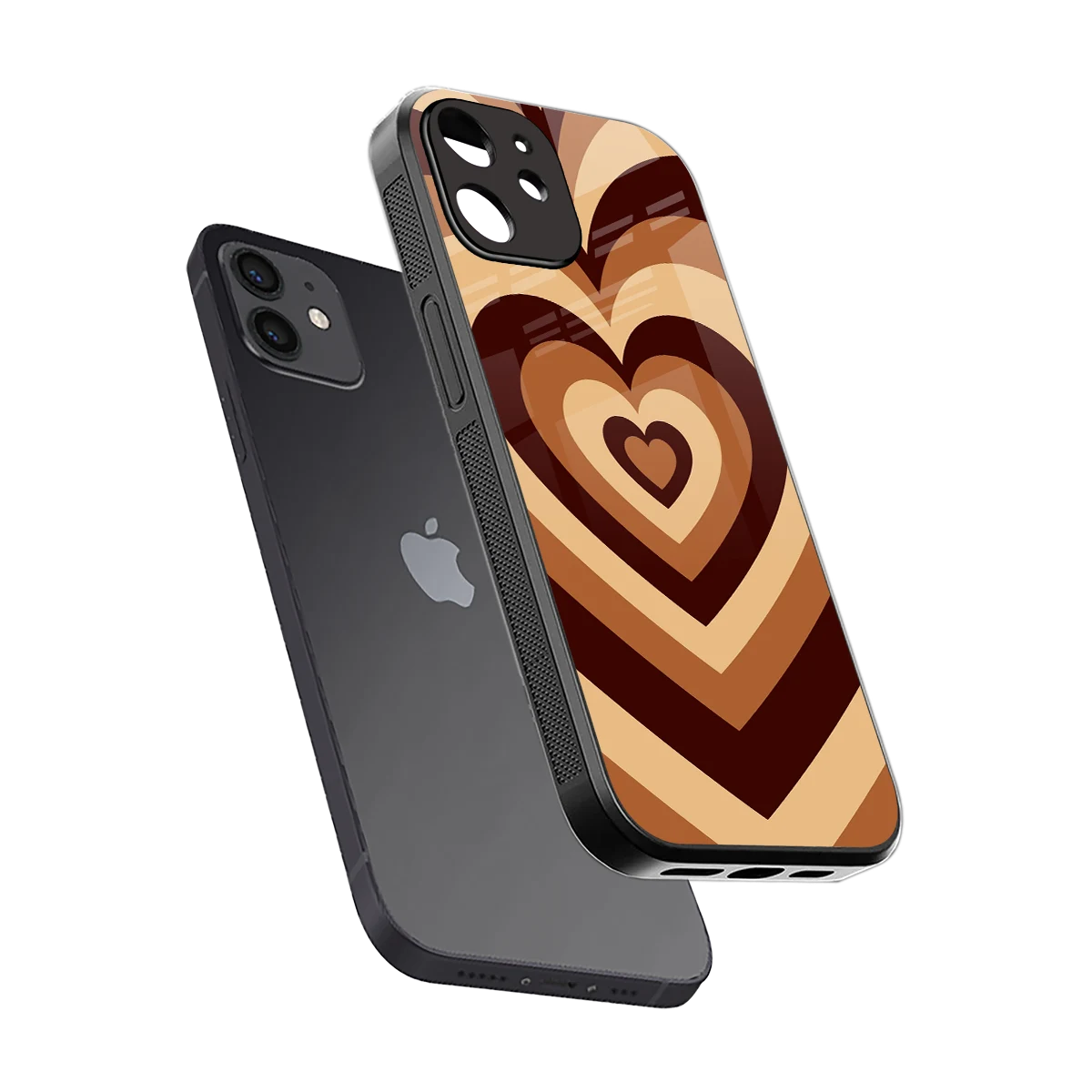 Y2K Brown Hearts sleek iphone 11 cover with tempered glass back and TPU edges