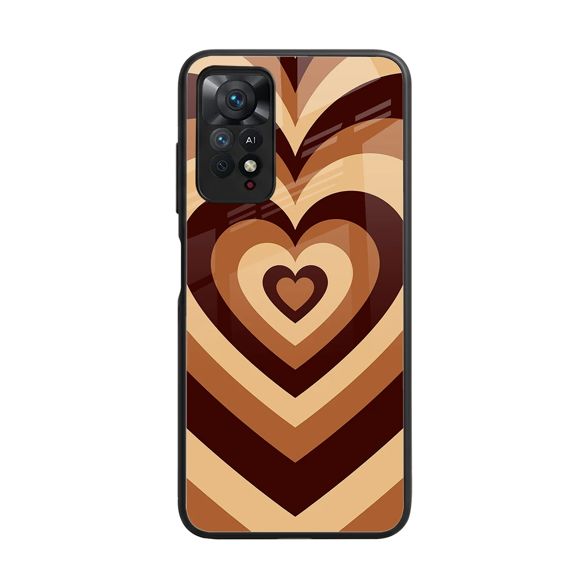 Y2K Brown Hearts back phone cover | glass case for redmi note 11 pro