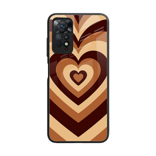 Y2K Brown Hearts back phone cover | glass case for redmi note 11 pro