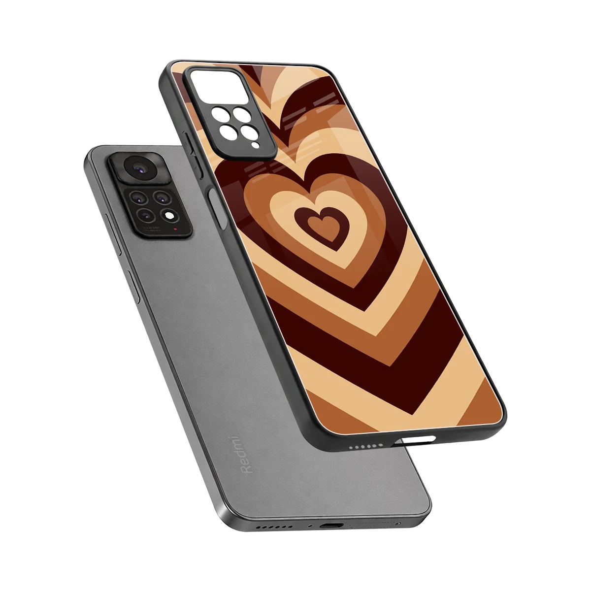 Y2K Brown Hearts sleek redmi note 11 pro cover with tempered glass back and TPU edges