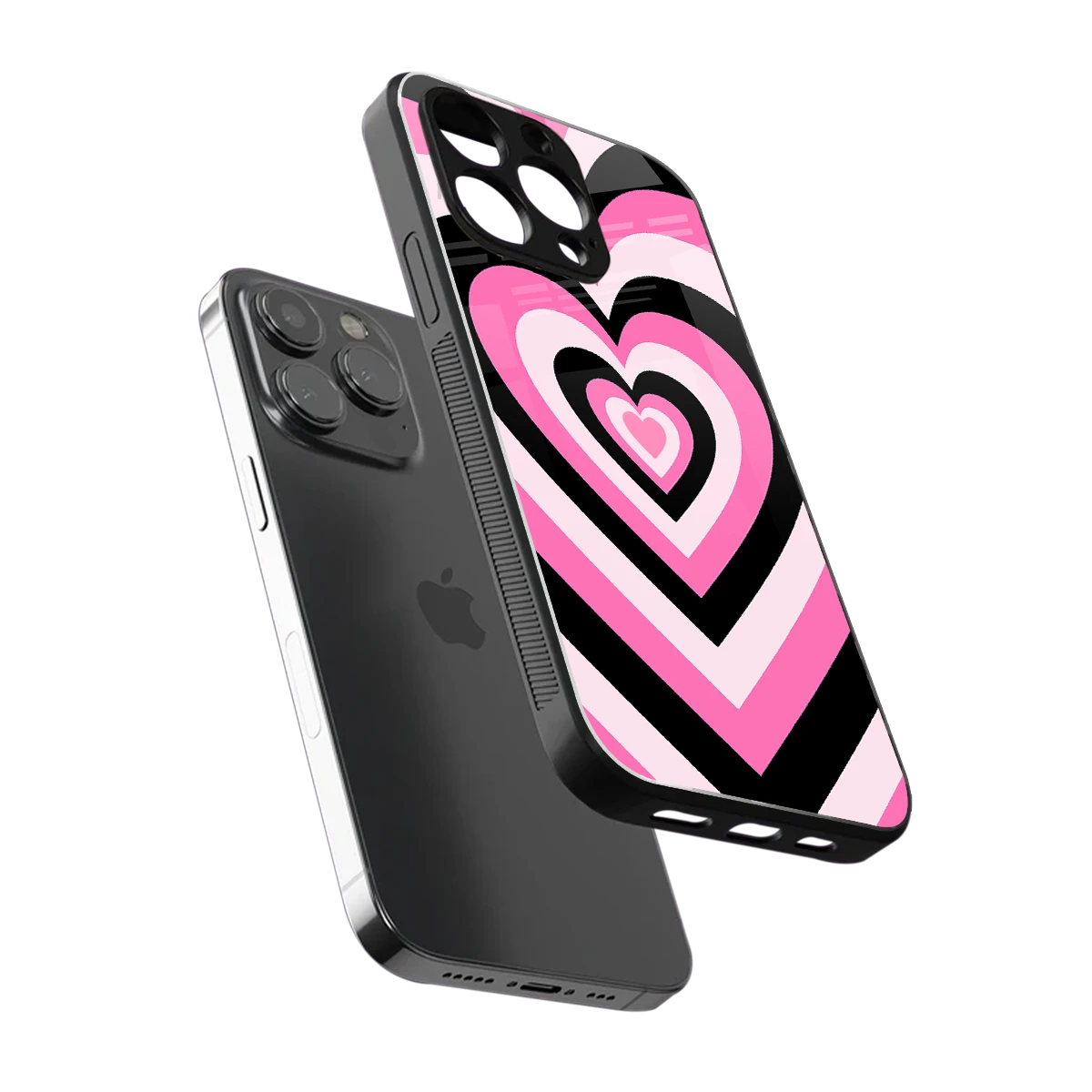 Y2K Bubblegum Hearts sleek iphone 13 pro cover with tempered glass back and TPU edges