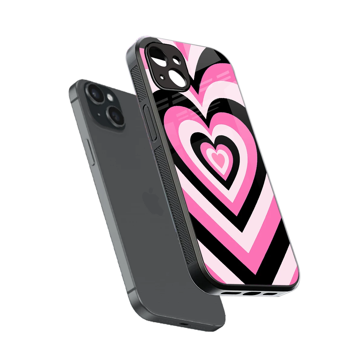Y2K Bubblegum Hearts sleek iphone 15 plus cover with tempered glass back and TPU edges