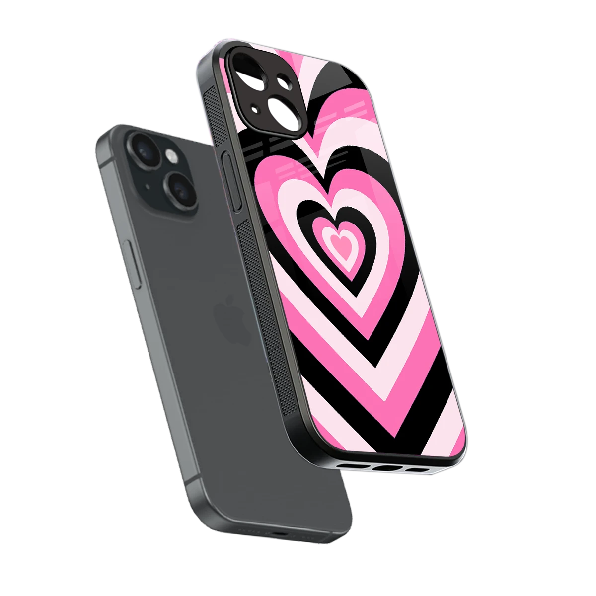 Y2K Bubblegum Hearts sleek iphone 15 cover with tempered glass back and TPU edges