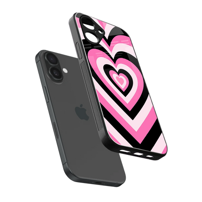 Y2K Bubblegum Hearts sleek iPhone 16 cover with tempered glass back and TPU edges