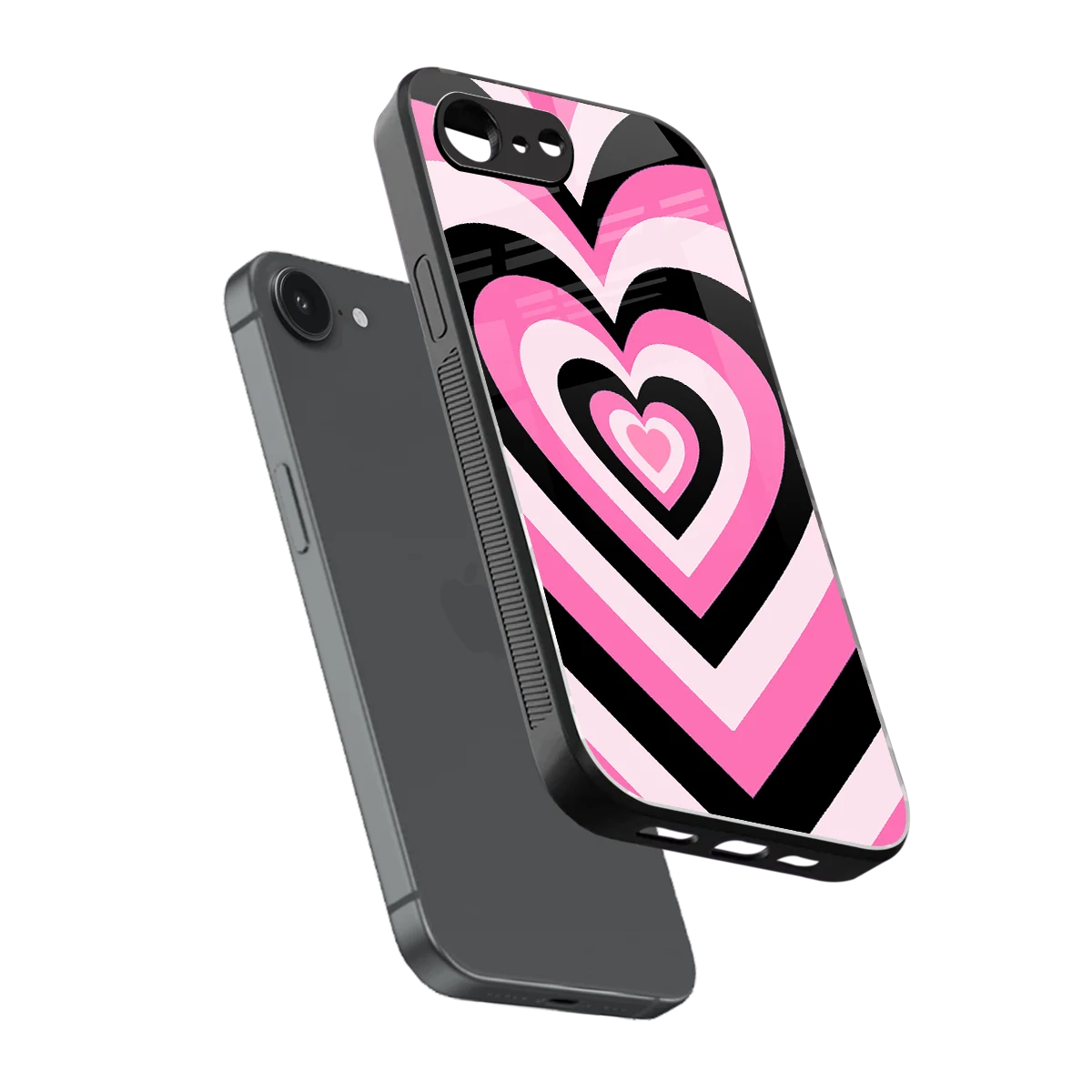 Y2K Bubblegum Hearts sleek iphone 17e cover with tempered glass back and TPU edges