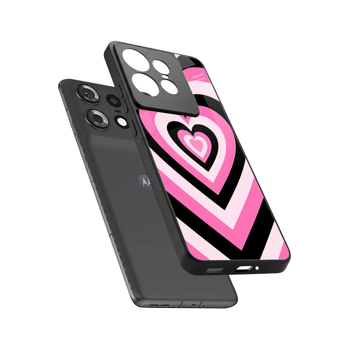 Y2K Bubblegum Hearts sleek motorola edge 50 pro cover with tempered glass back and TPU edges