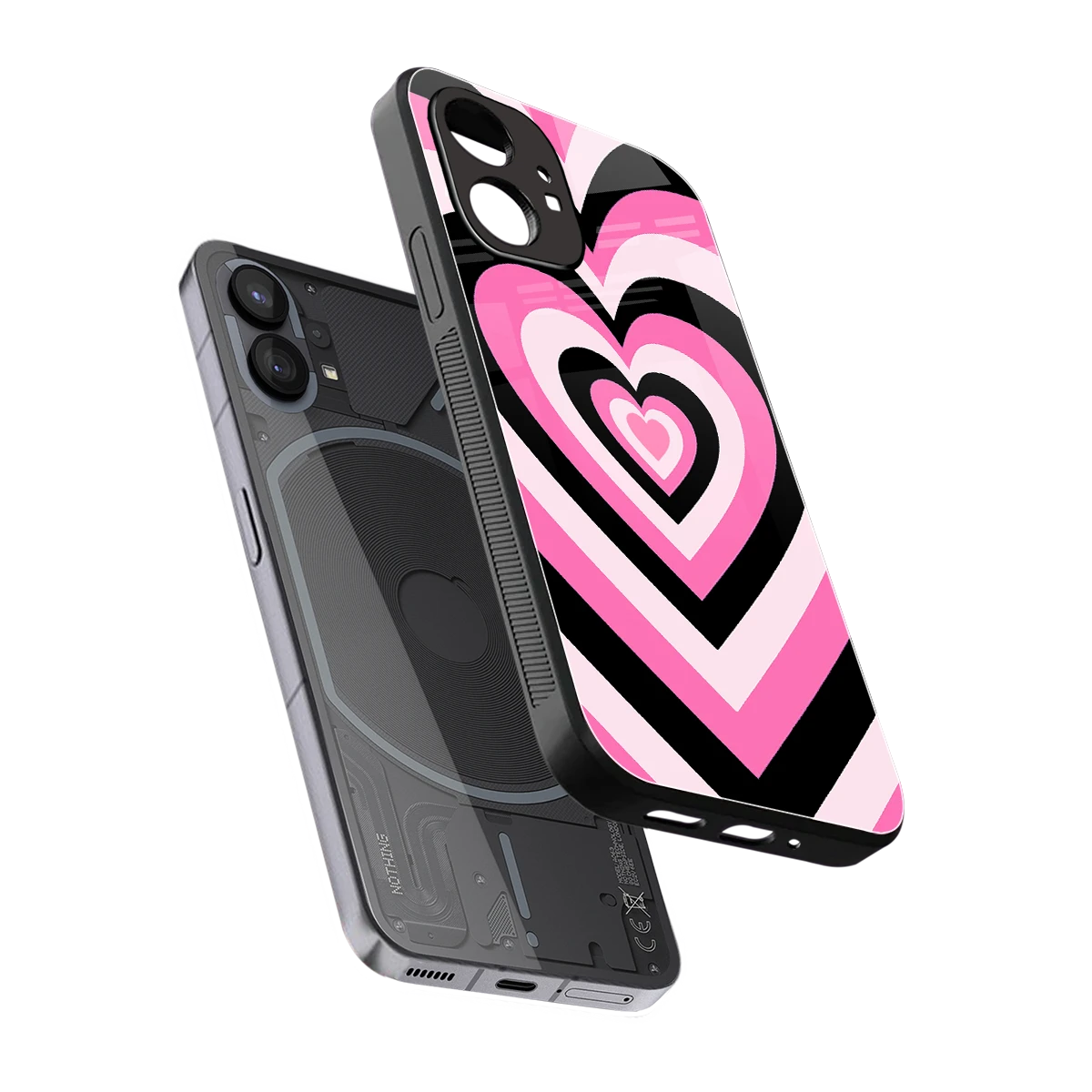 Y2K Bubblegum Hearts sleek nothing phone 1 cover with tempered glass back and TPU edges