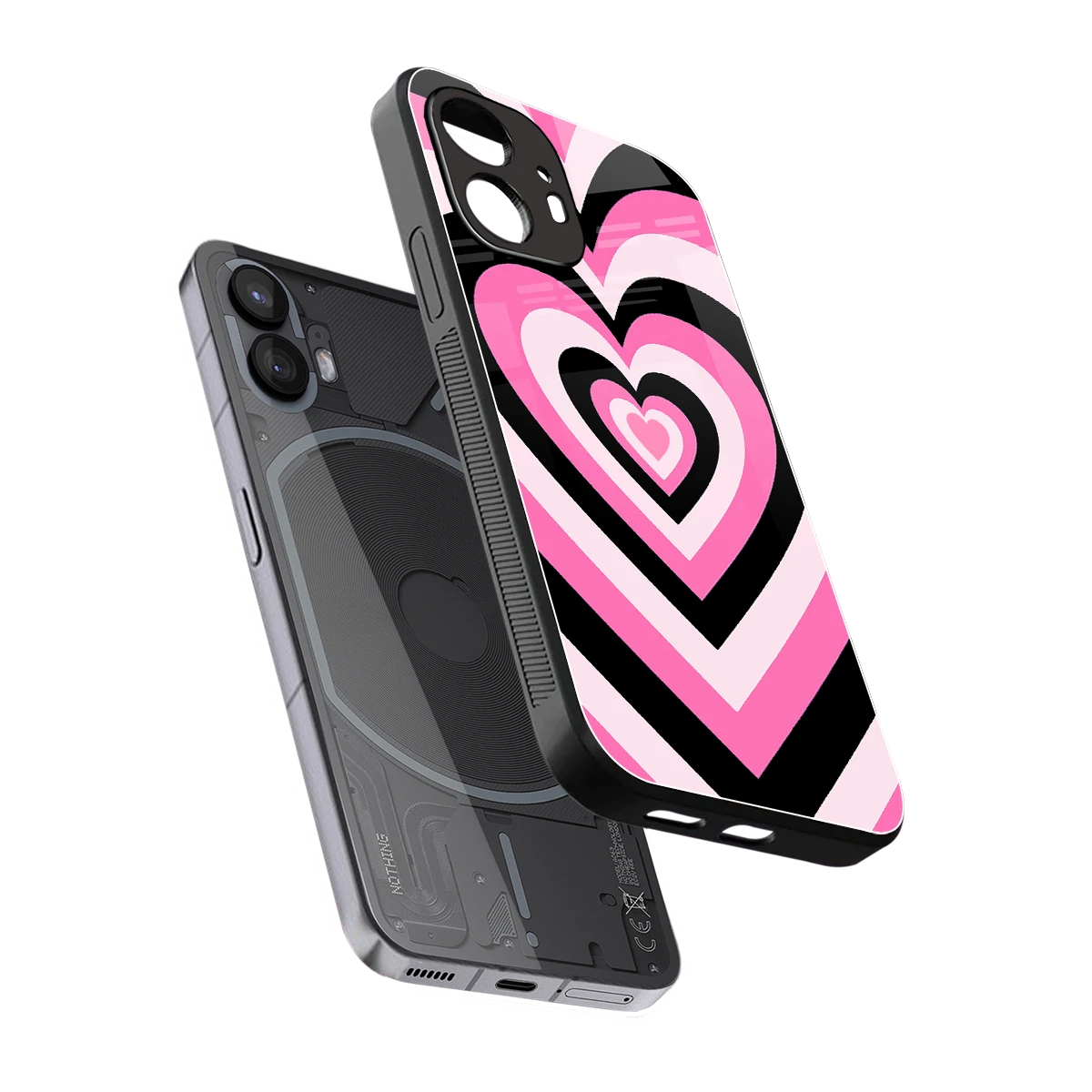 Y2K Bubblegum Hearts sleek nothing phone 2 cover with tempered glass back and TPU edges