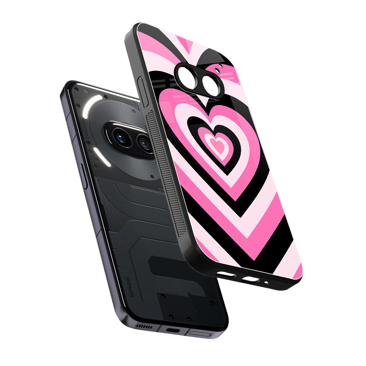 Y2K Bubblegum Hearts sleek nothing phone 2a cover with tempered glass back and TPU edges