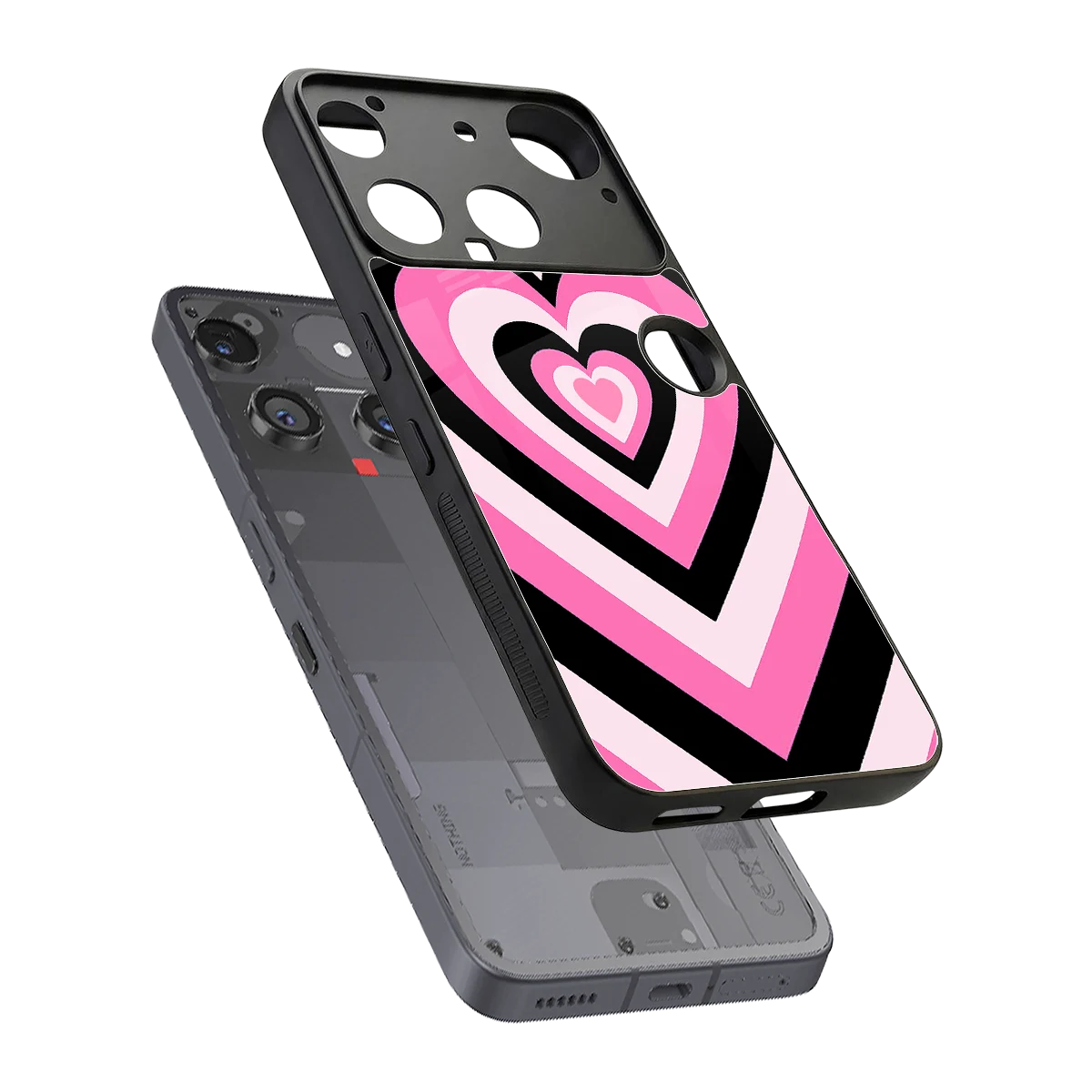 Y2K Bubblegum Hearts sleek nothing phone 3 cover with tempered glass back and TPU edges