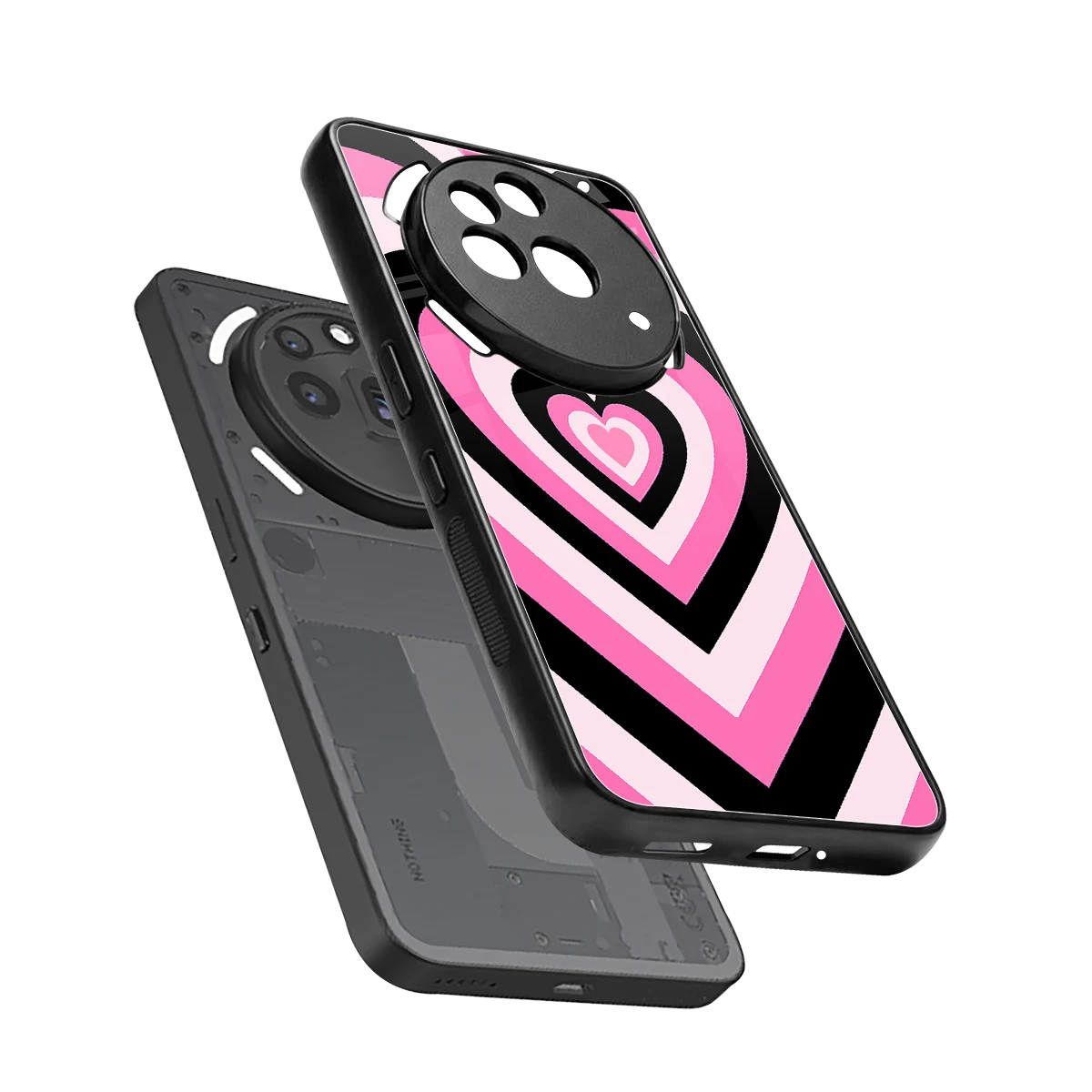 Y2K Bubblegum Hearts sleek nothing phone 3a pro cover with tempered glass back and TPU edges