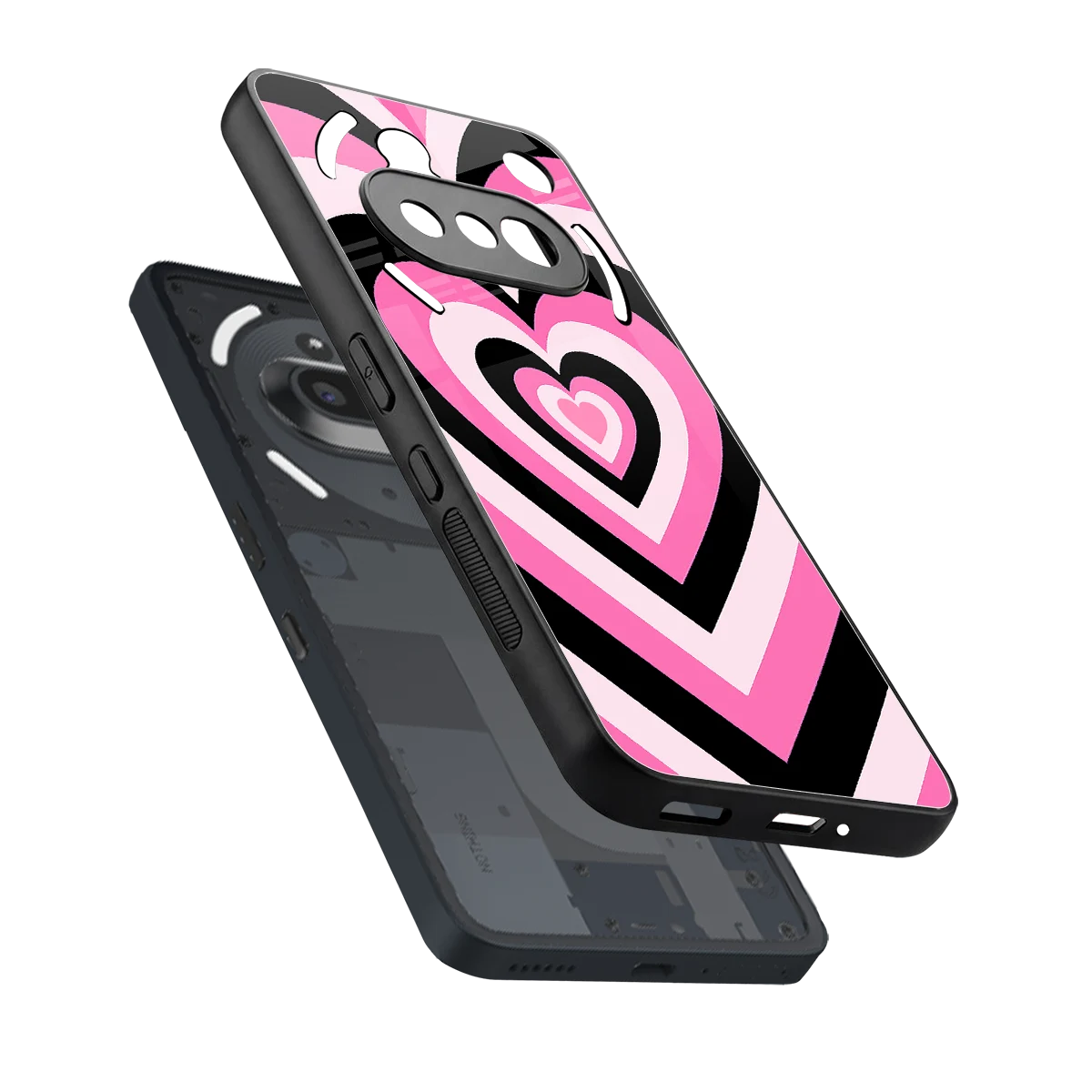 Y2K Bubblegum Hearts sleek nothing phone 3a cover with tempered glass back and TPU edges