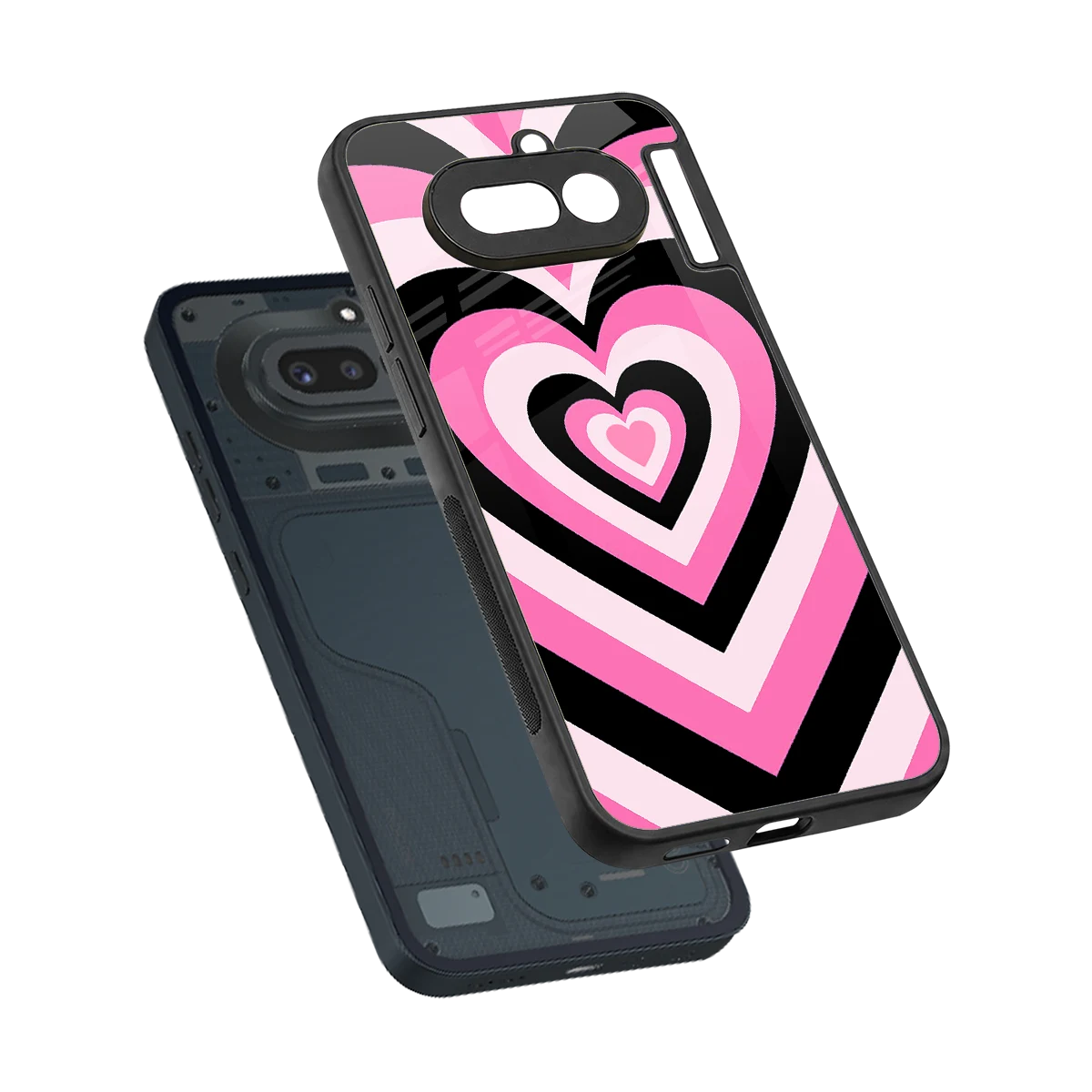 Y2K Bubblegum Hearts sleek nothing phone 4a cover with tempered glass back and TPU edges