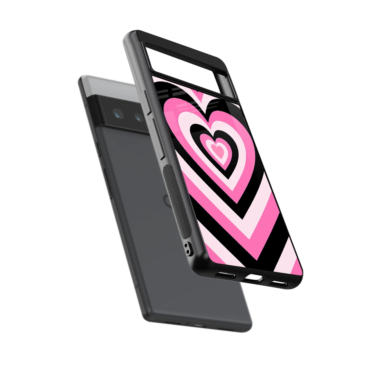 Y2K Bubblegum Hearts sleek google pixel 6 pro cover with tempered glass back and TPU edges