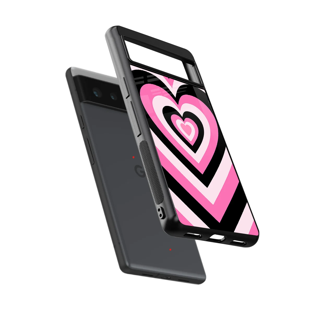 Y2K Bubblegum Hearts sleek google pixel 6 cover with tempered glass back and TPU edges