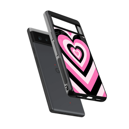 Y2K Bubblegum Hearts sleek google pixel 6 cover with tempered glass back and TPU edges