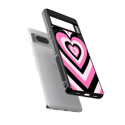 Y2K Bubblegum Hearts sleek google pixel 7a cover with tempered glass back and TPU edges