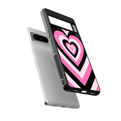 Y2K Bubblegum Hearts sleek google pixel 8 pro cover with tempered glass back and TPU edges