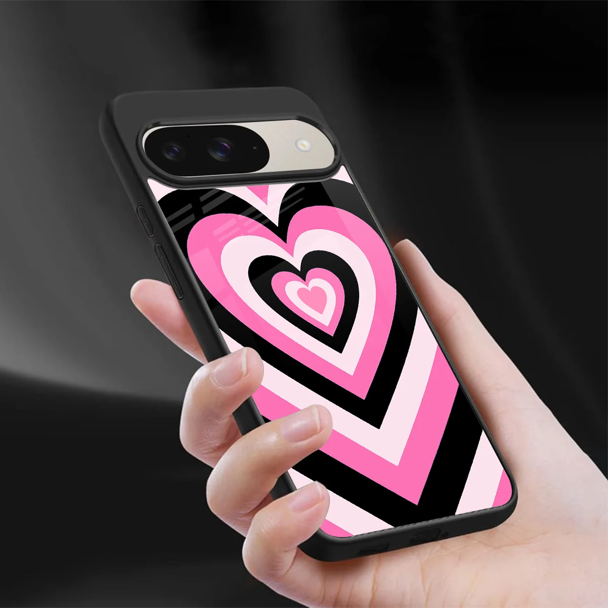 Y2K Bubblegum Hearts sleek google pixel 9 cover with tempered glass back and TPU edges
