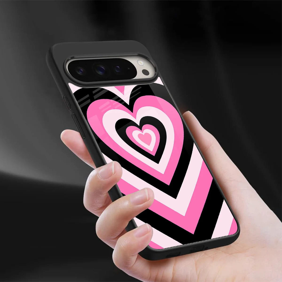 Y2K Bubblegum Hearts sleek google pixel 9 pro cover with tempered glass back and TPU edges