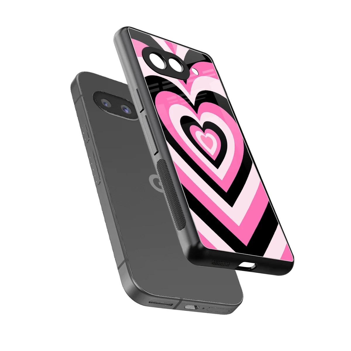 Y2K Bubblegum Hearts sleek google pixel 10a cover with tempered glass back and TPU edges