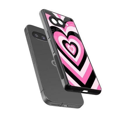 Y2K Bubblegum Hearts sleek google pixel 10a cover with tempered glass back and TPU edges