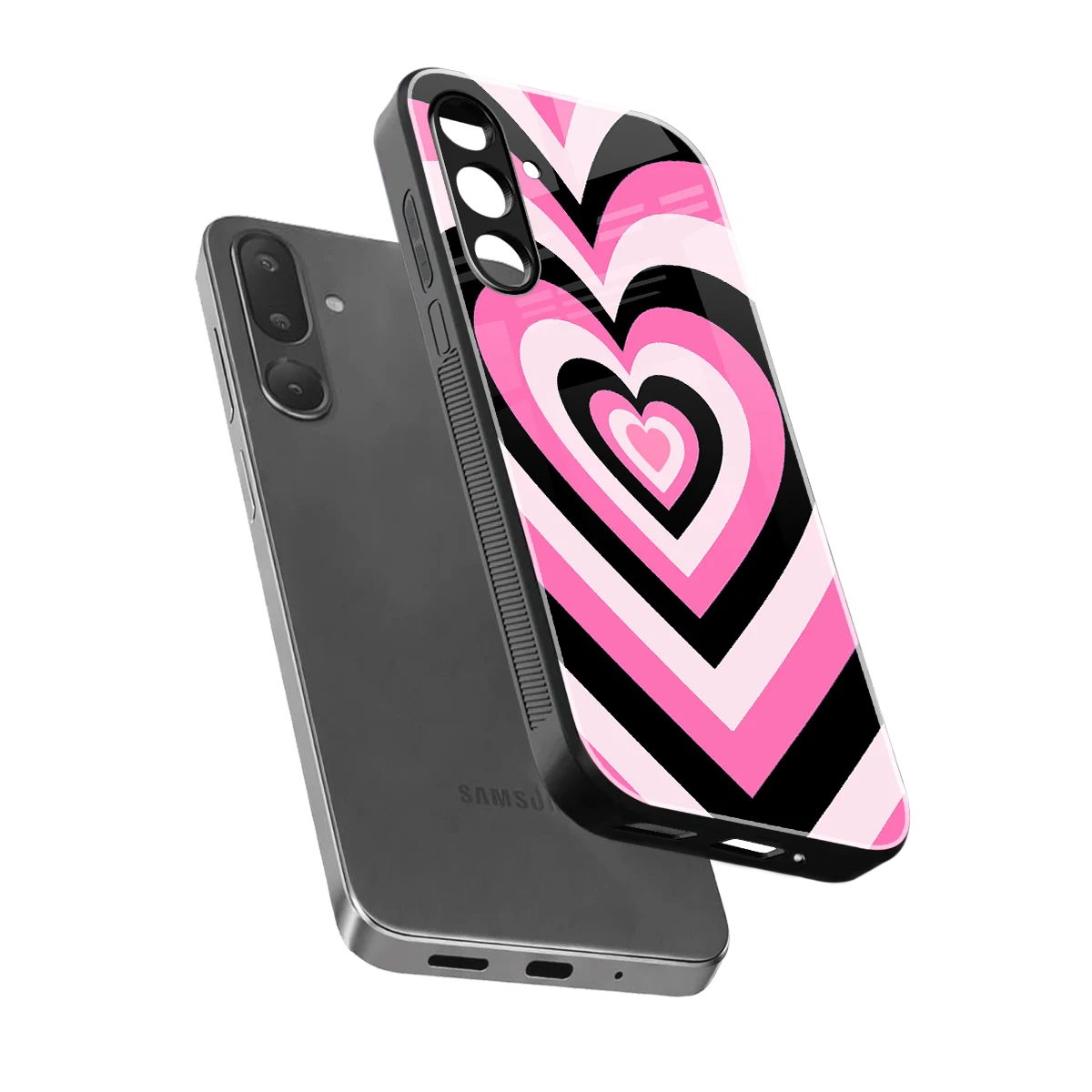 Y2K Bubblegum Hearts sleek samsung galaxy m36 5g cover with tempered glass back and TPU edges