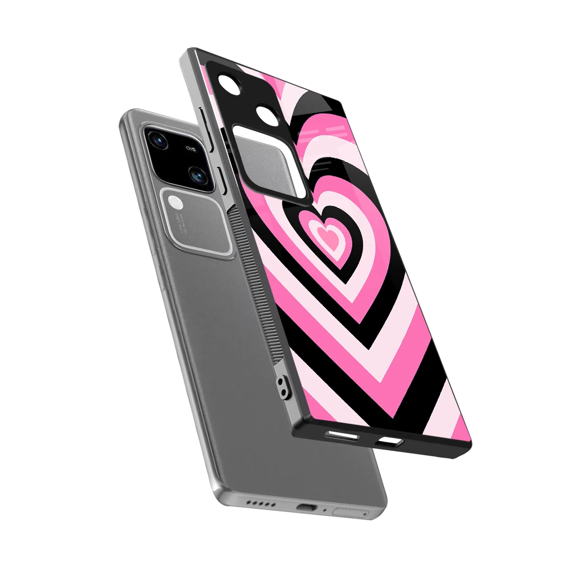 Y2K Bubblegum Hearts sleek vivo v30 cover with tempered glass back and TPU edges
