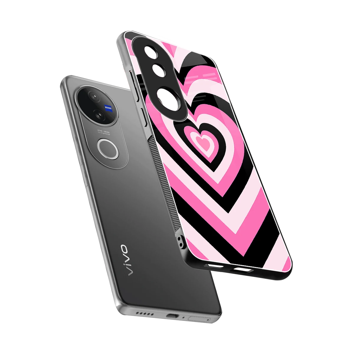 Y2K Bubblegum Hearts sleek vivo v50 cover with tempered glass back and TPU edges