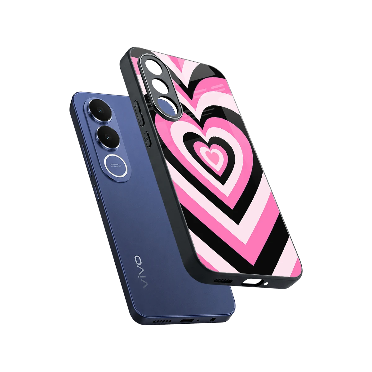 Y2K Bubblegum Hearts sleek vivo v70 fe cover with tempered glass back and TPU edges