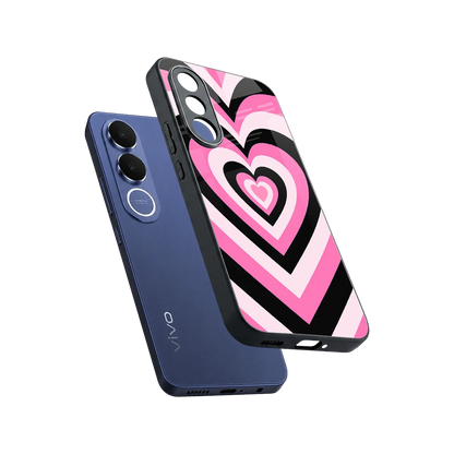 Y2K Bubblegum Hearts sleek vivo v70 fe cover with tempered glass back and TPU edges