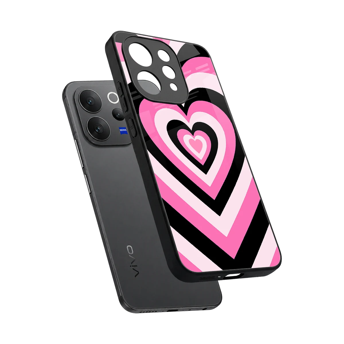 Y2K Bubblegum Hearts sleek vivo v70 elite cover with tempered glass back and TPU edges