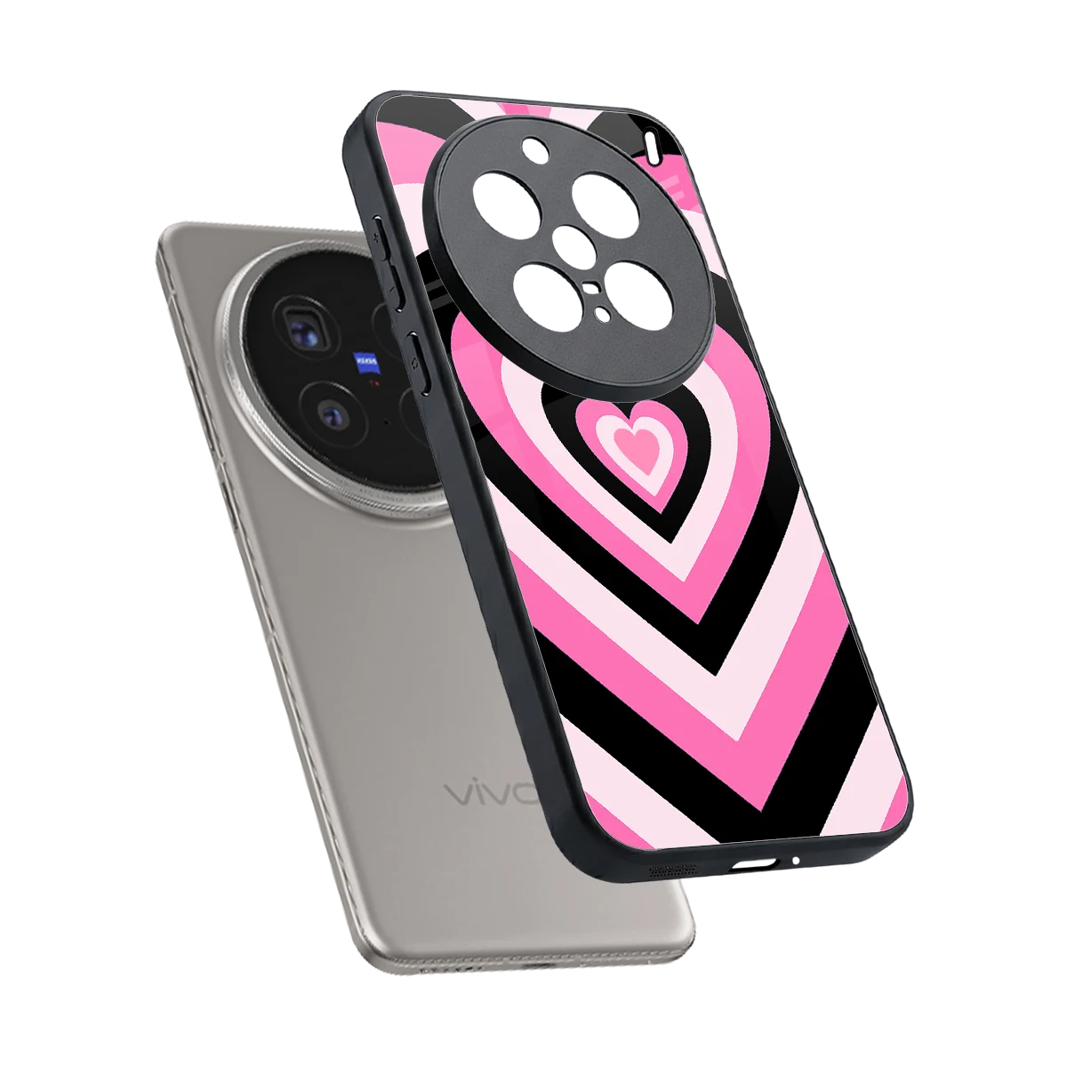 Y2K Bubblegum Hearts sleek vivo x200 pro cover with tempered glass back and TPU edges