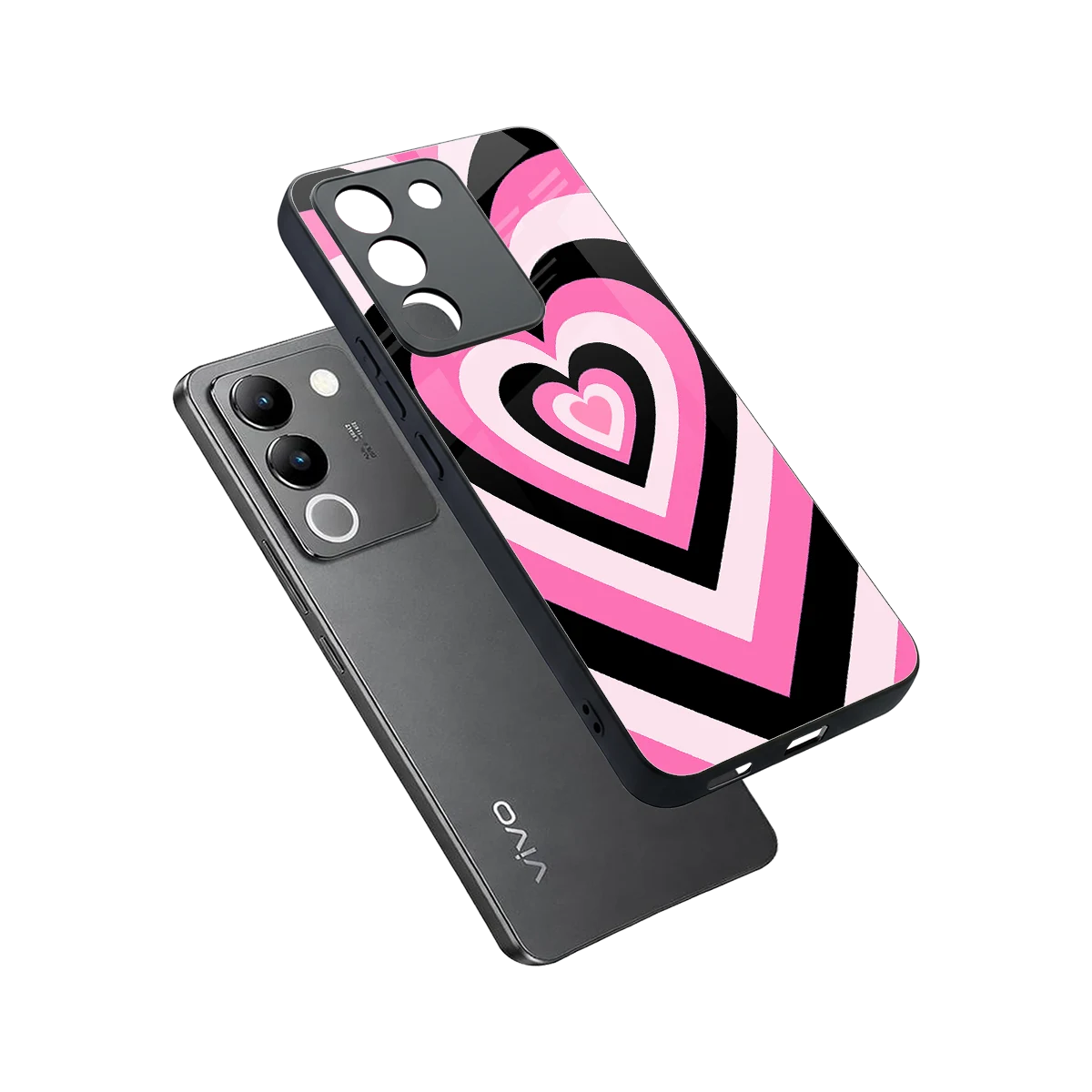 Y2K Bubblegum Hearts sleek vivo y200 5g cover with tempered glass back and TPU edges