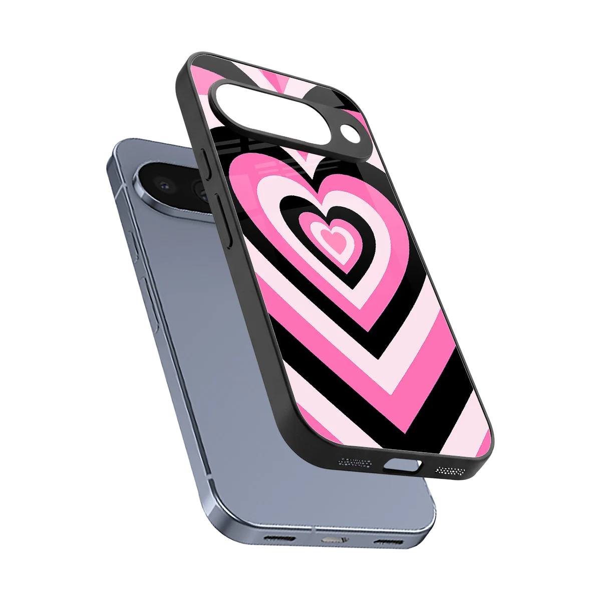 Y2K Bubblegum Hearts sleek google pixel 10 cover with tempered glass back and TPU edges