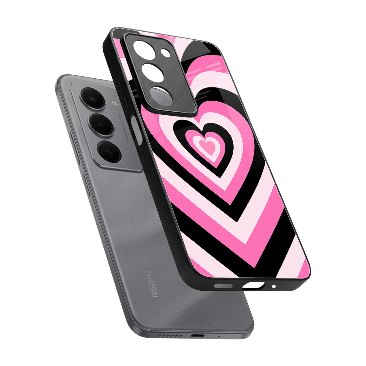 Y2K Bubblegum Hearts sleek redmi 15 5g cover with tempered glass back and TPU edges
