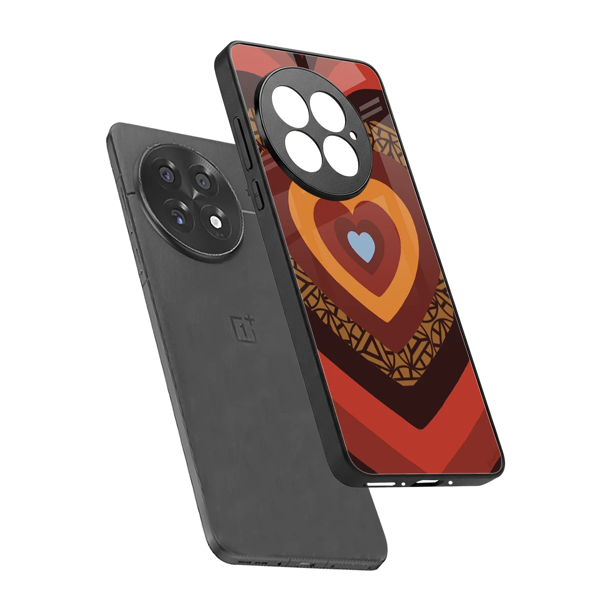 Y2K Caramel Crush Hearts sleek oneplus 13 cover with tempered glass back and TPU edges